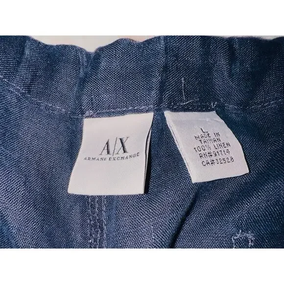 AX ARMANI EXCHANGE DK NAVY BLUE LINEN DRAWSTRING WAIST PANTS L / LARGE 38 - 40